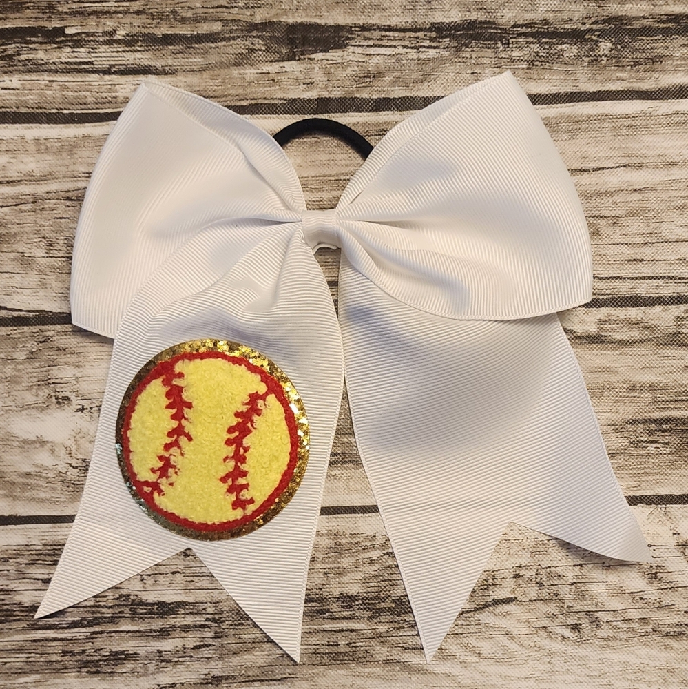 New cheer bow, softball bow with pony tail holder.